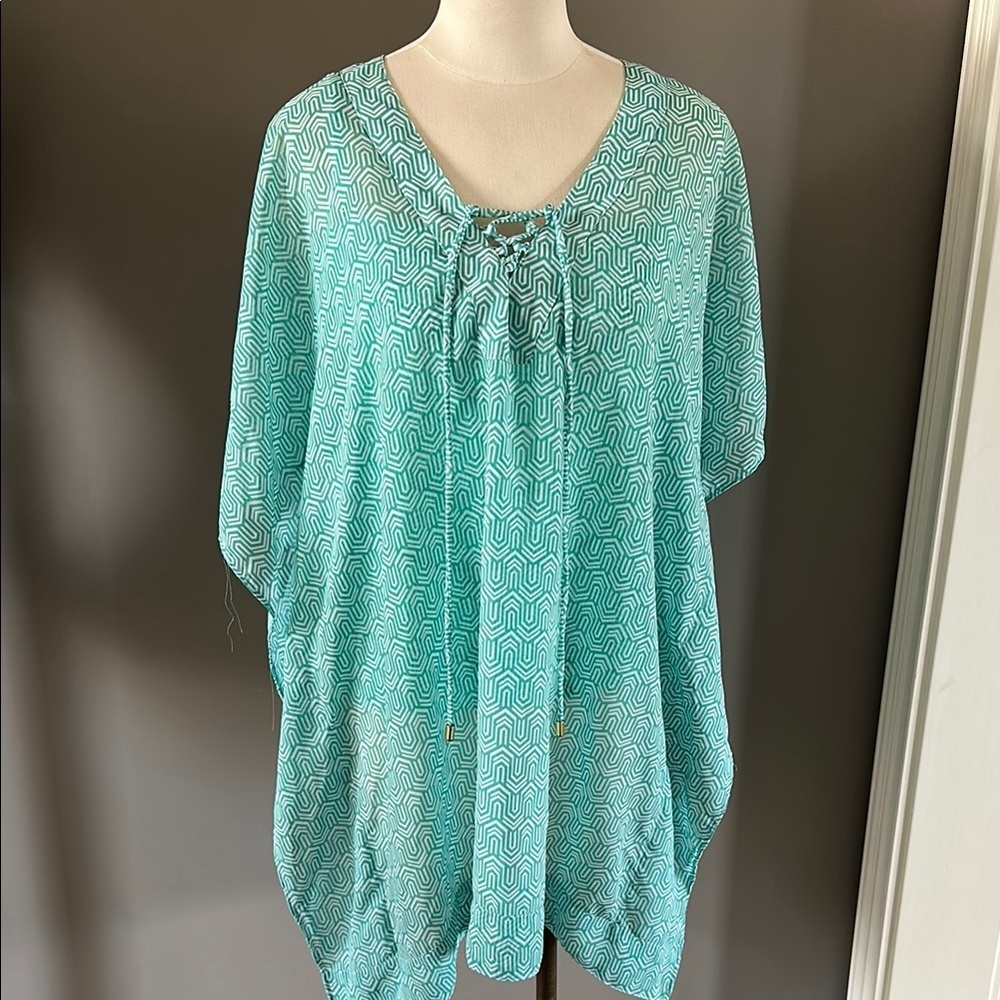 Helen Jon Turquoise sheer swim suit cover up - Picture 1 of 4